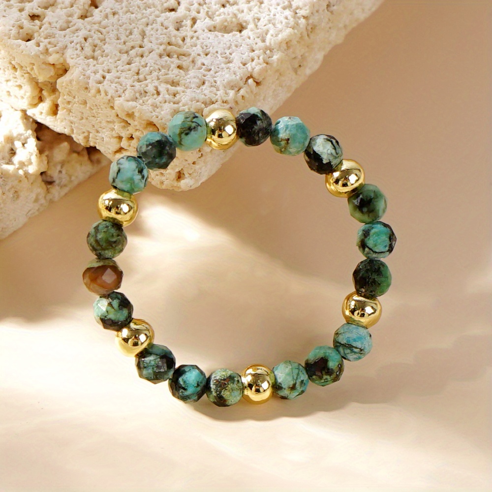 Bohemian Turquoise Stone Beaded Ring Unplated Boho Stackable African